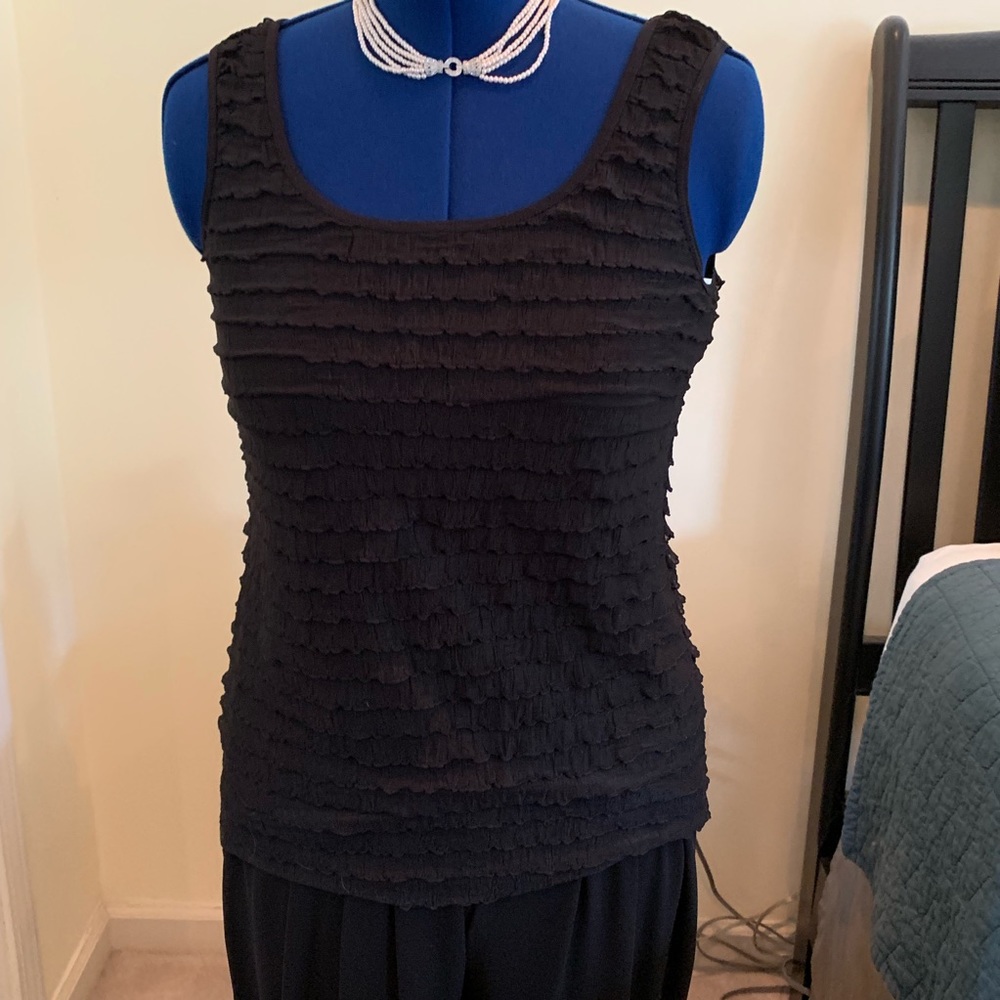NWT Kate Hill Ruffle Black Scoop Stretch Tank Top